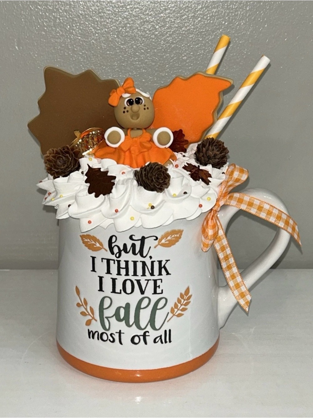 Fall Fake Gingerbread Whip Cream Mug Display Handmade